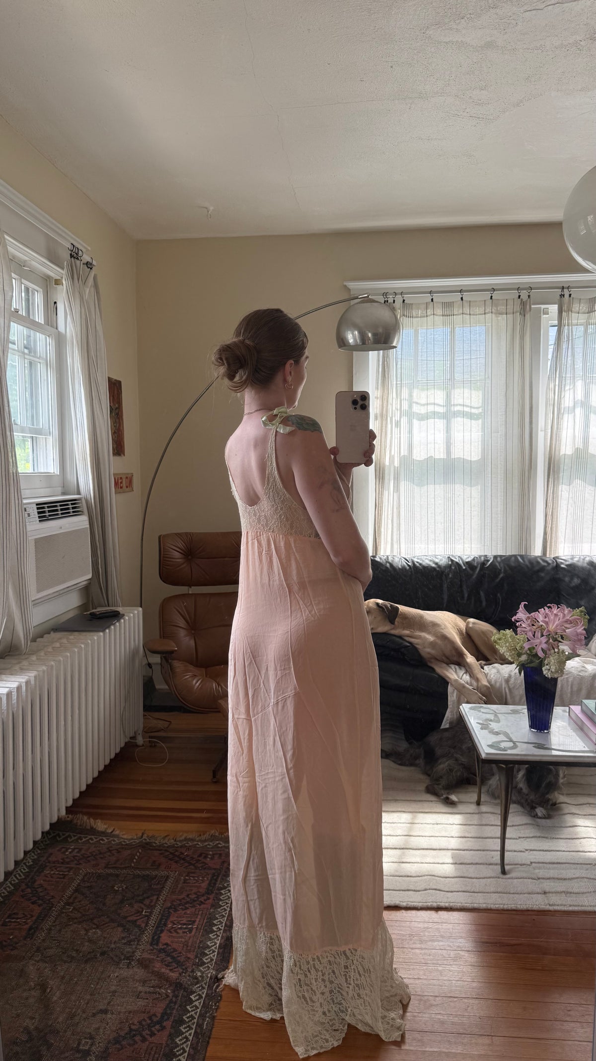 1920s Pink Silk and Lace Slip Dress