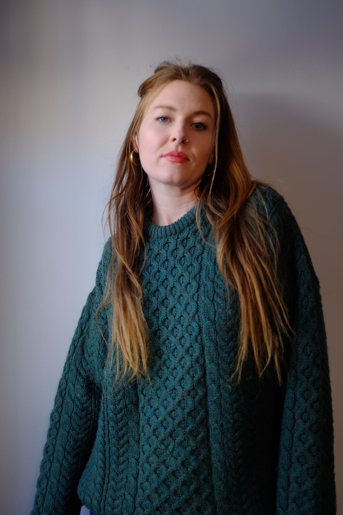 Deep Green Cable Knit Fisherman’s Sweater L