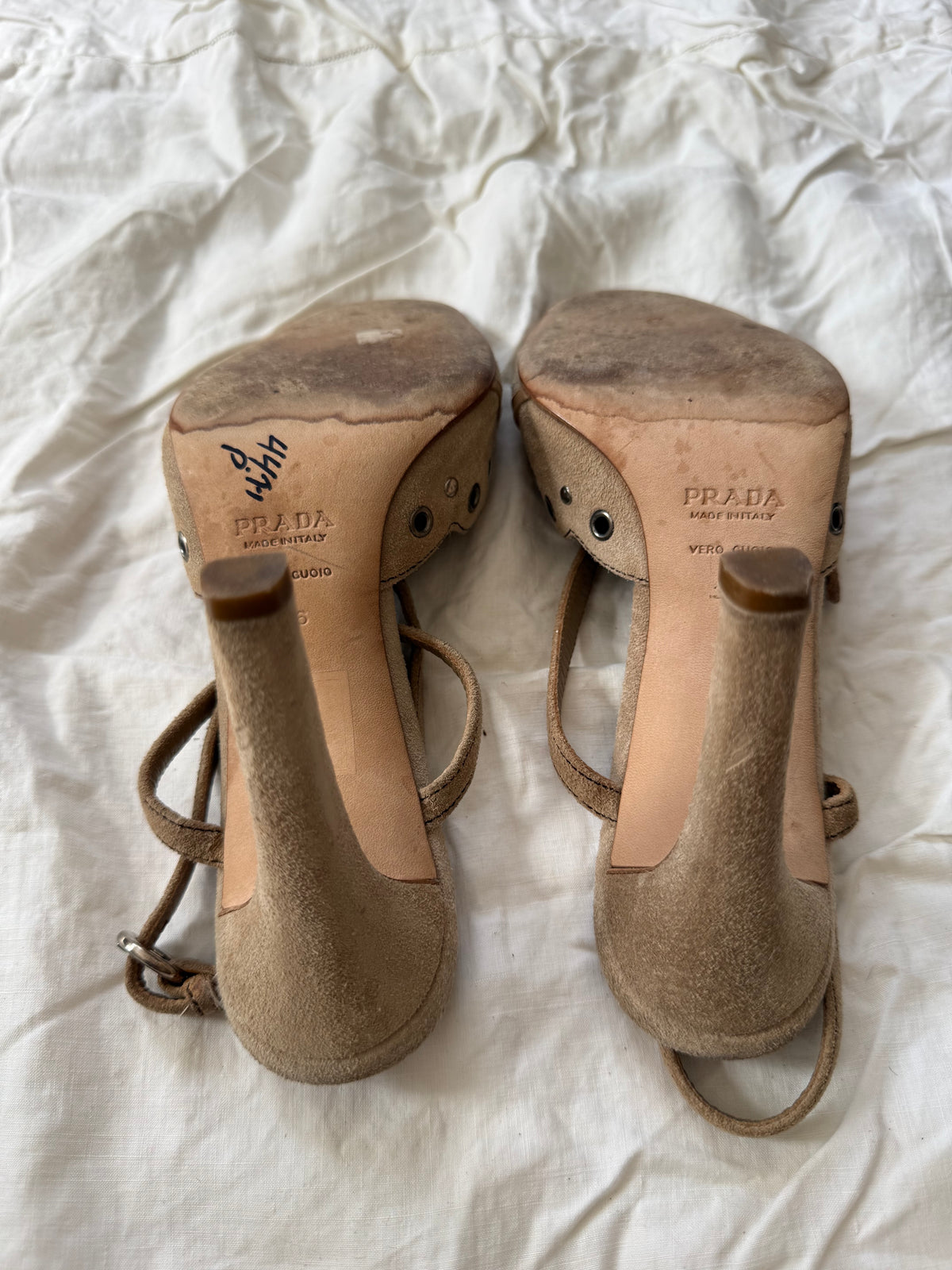 Vintage Cream Suede Leather Prada Grommet Pumps 36