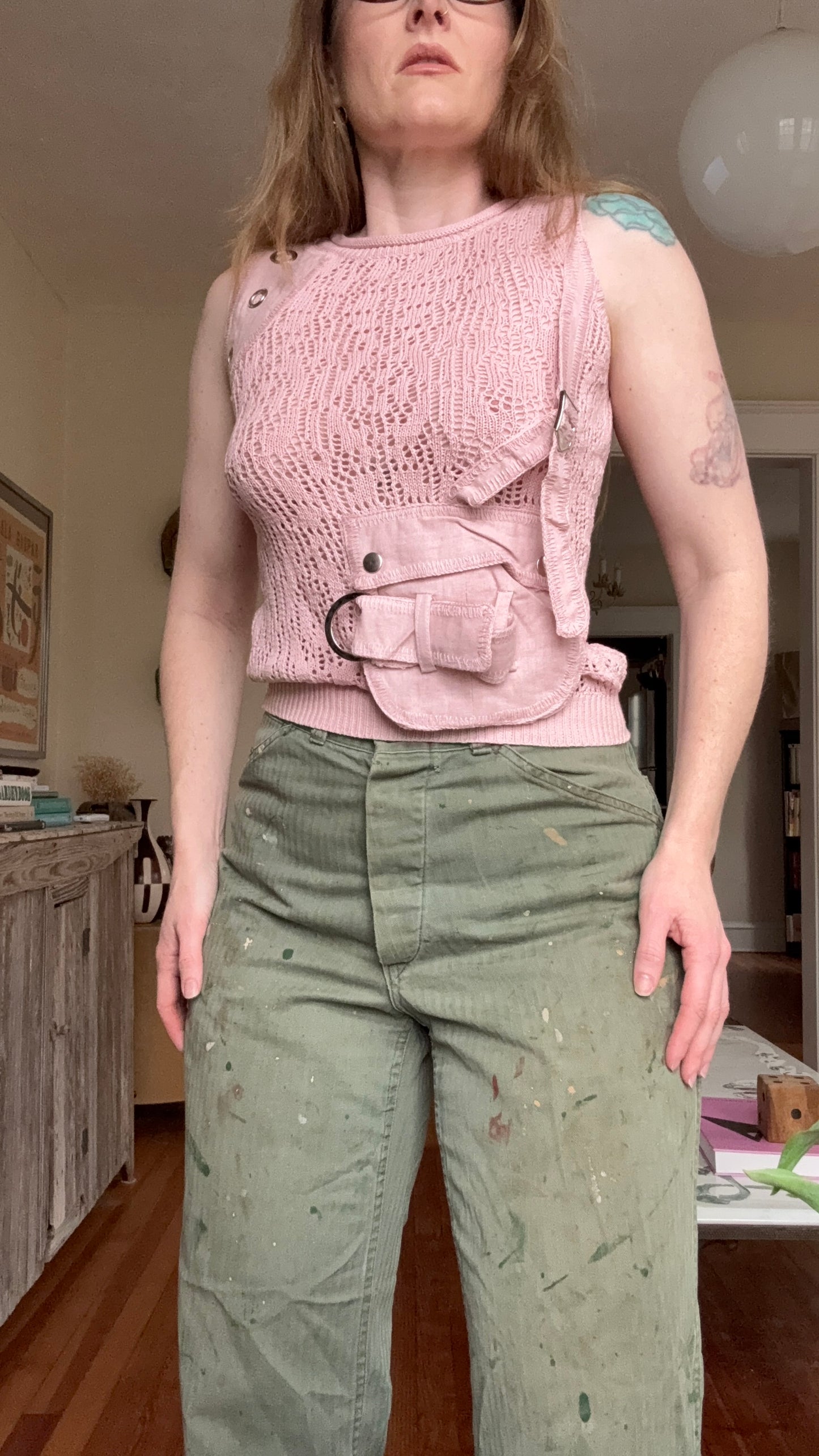 Y2K Cotton Knit Top with Pocket