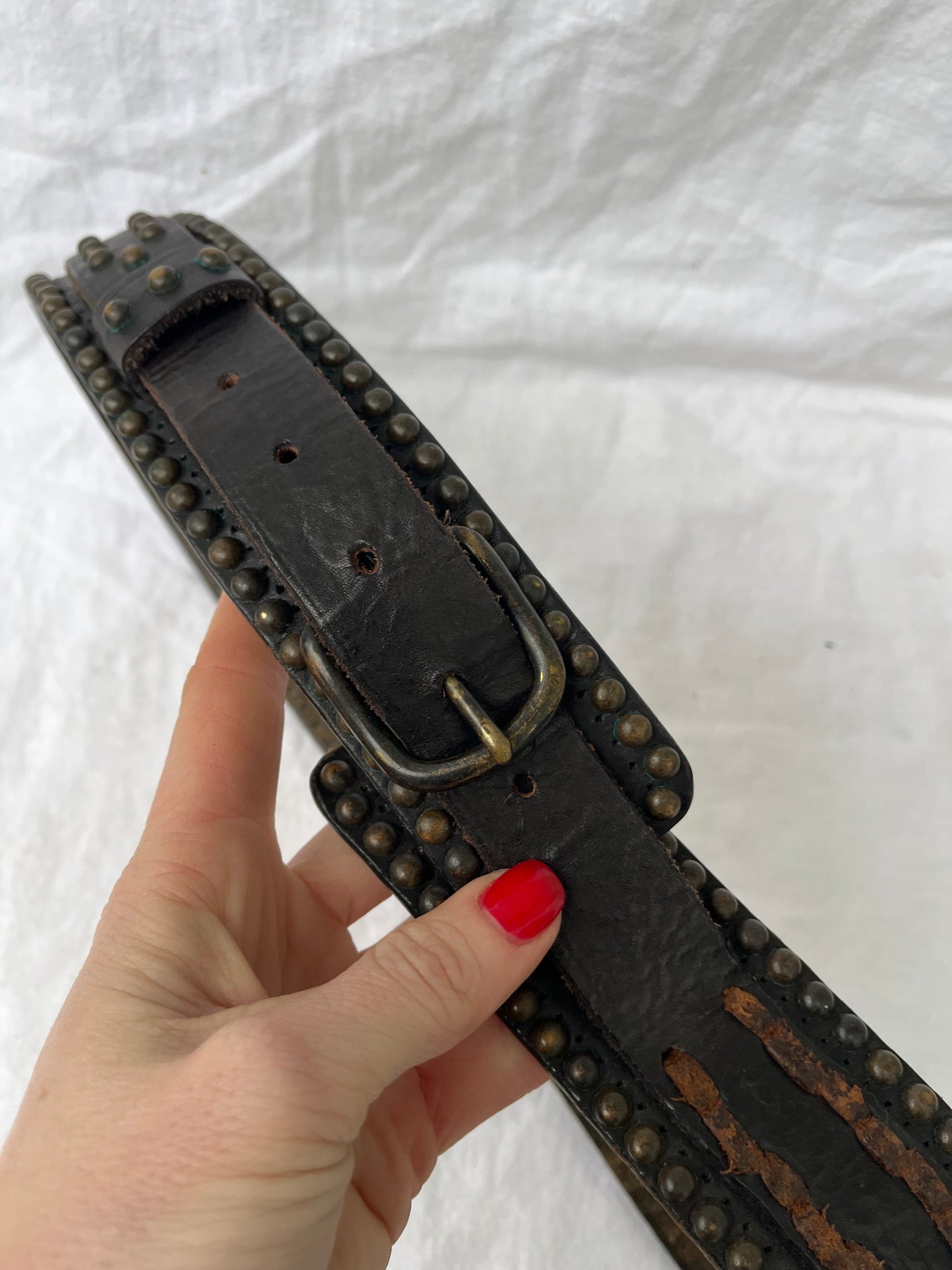 Double RL Ralph Lauren Studded Black Belt 34”-38”