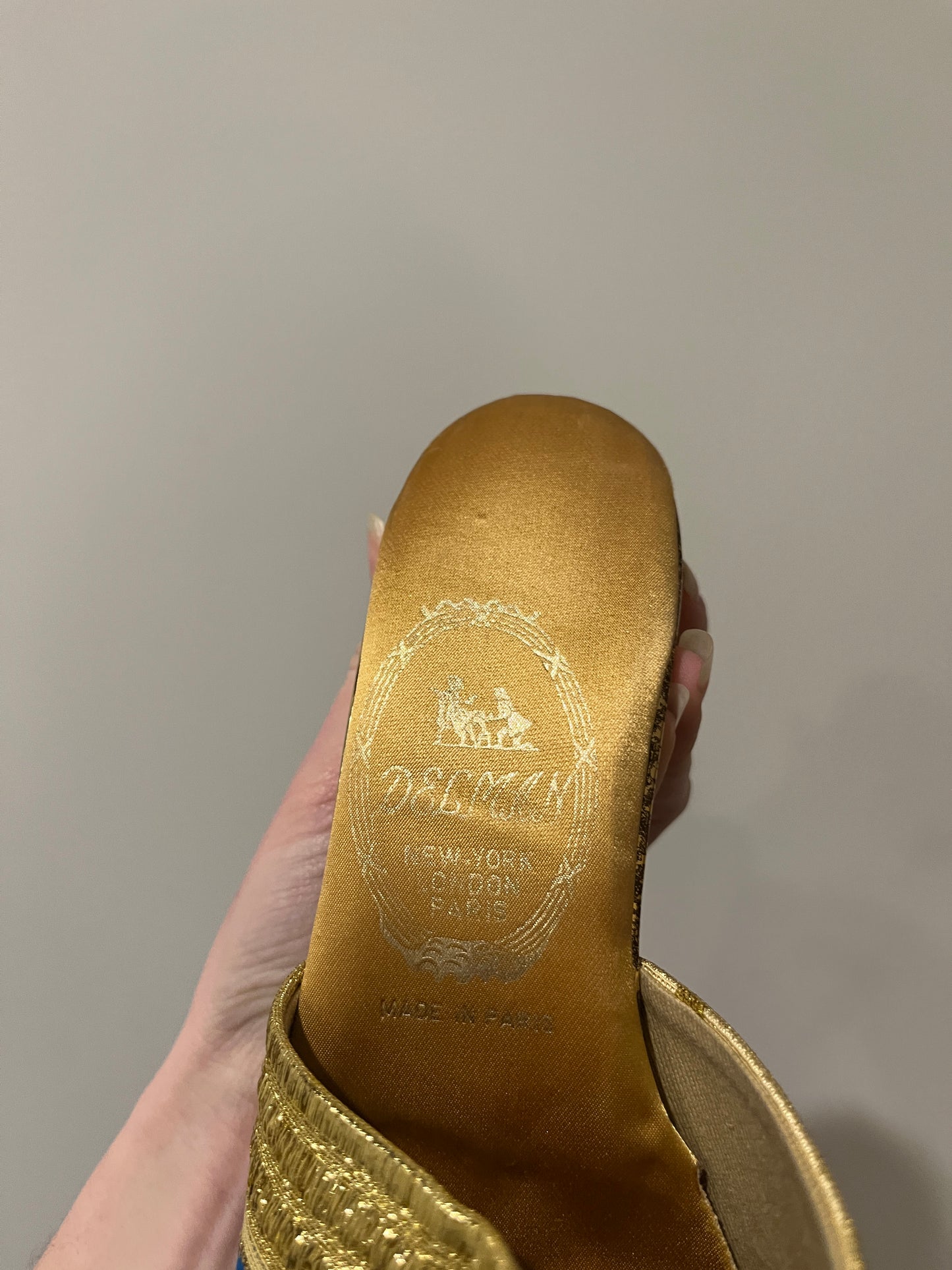 1970s Gold Printed Mules 7.5