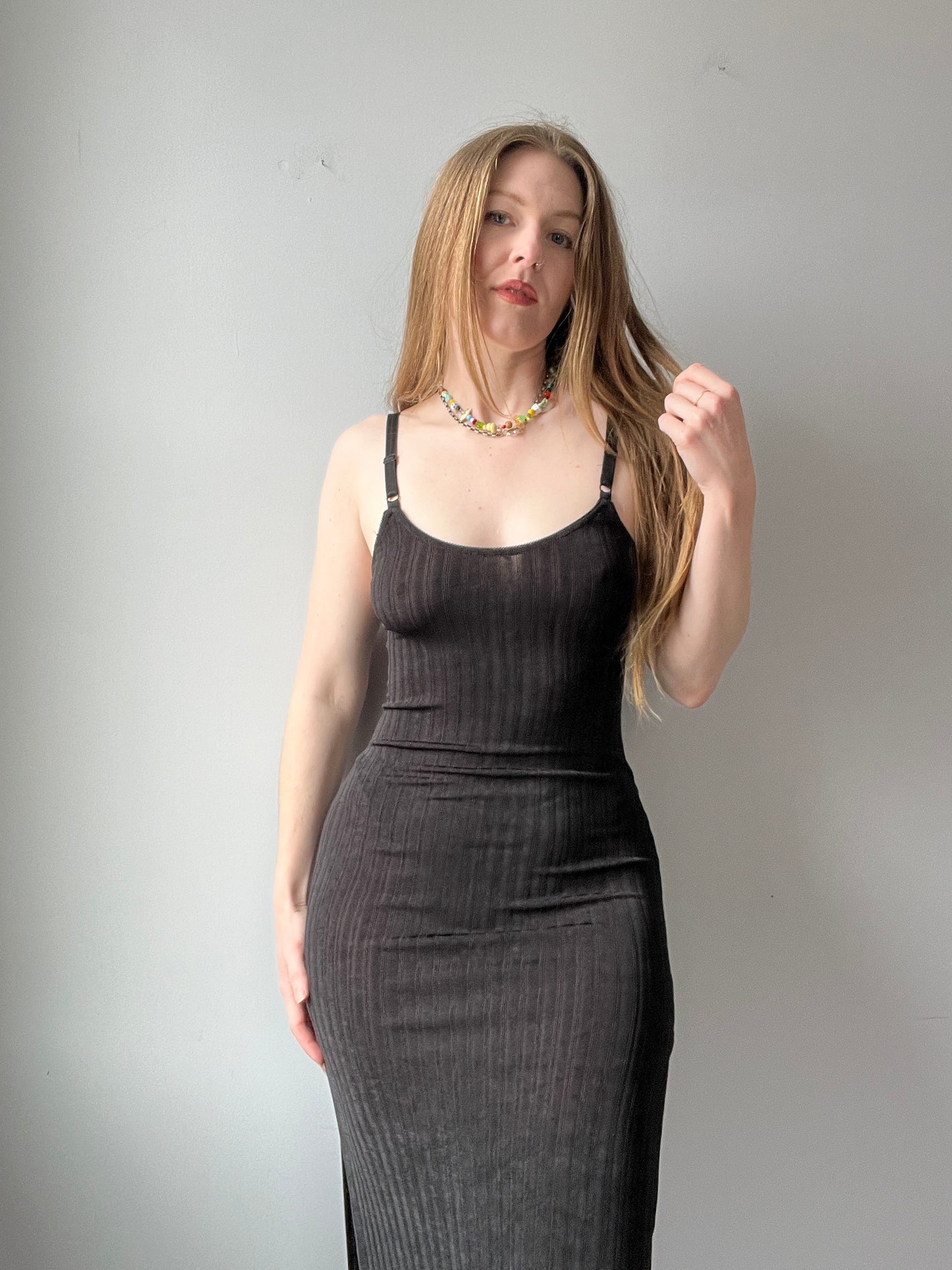 1990s Tripp Slinky Black Dress