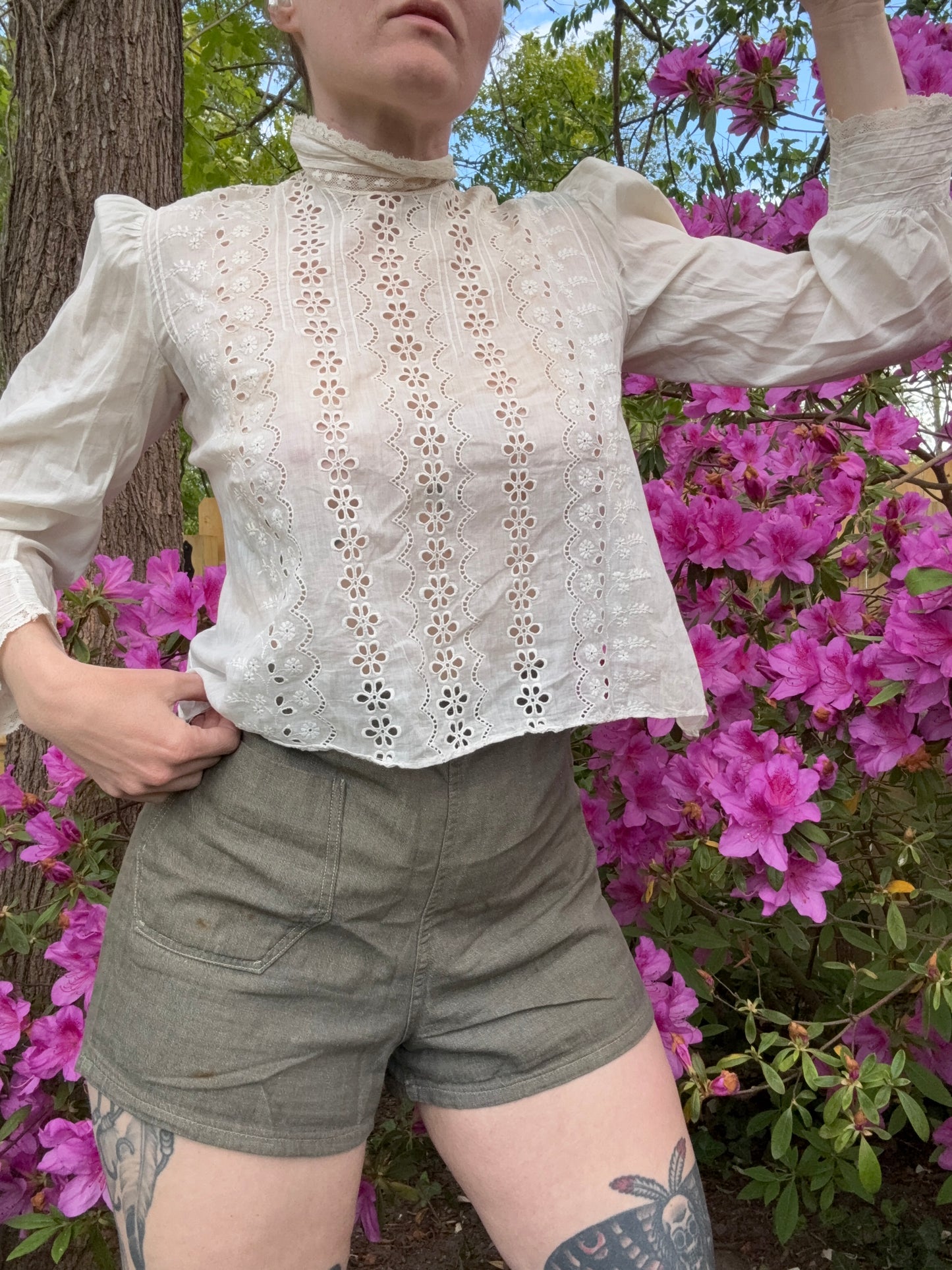 Antique Victorian White Cotton Top S