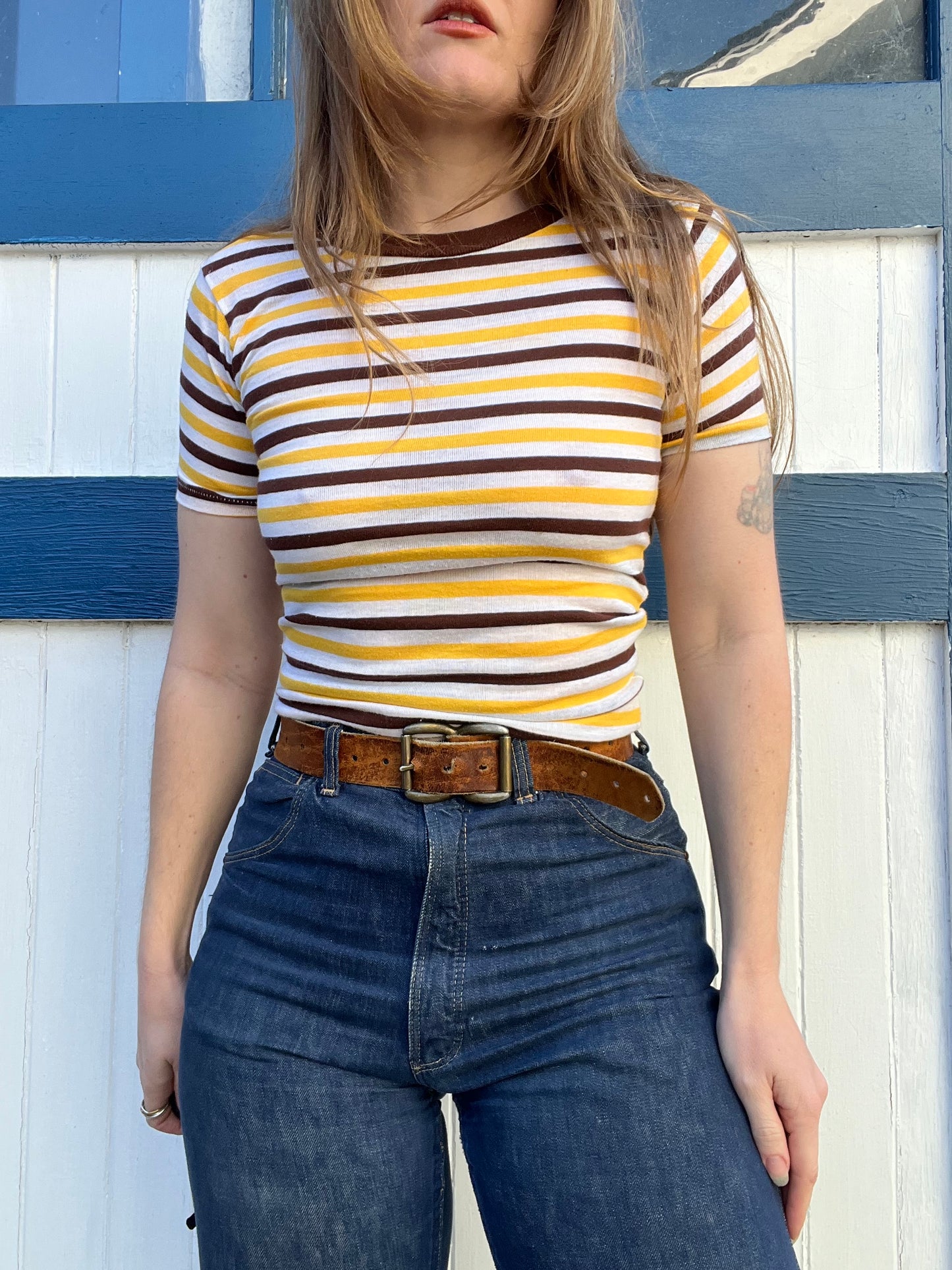 1970s Brown Striped Tee XS/S