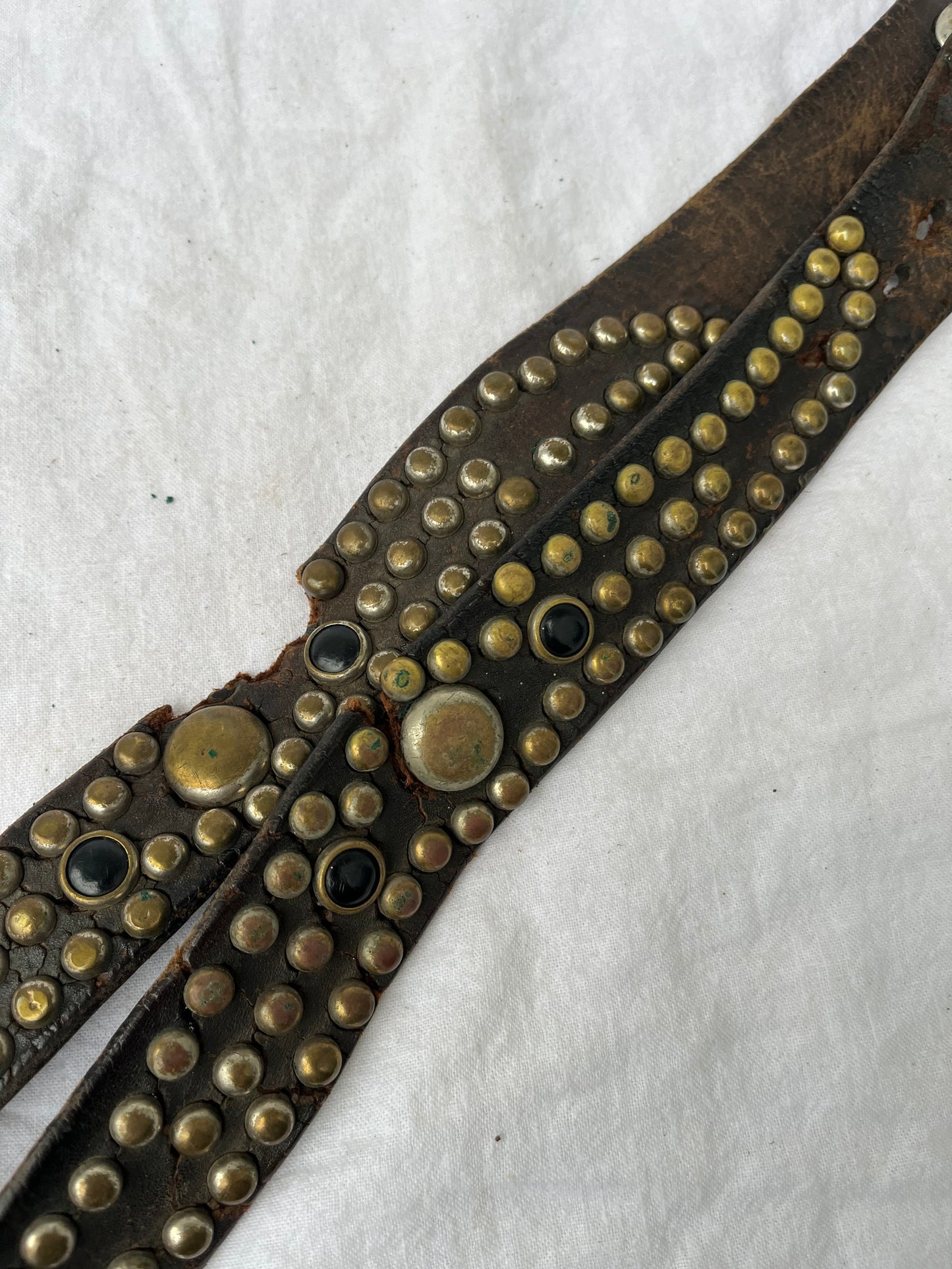 1950s Brown Leather Studded Buco Style Belt 30”-32” Has Damage