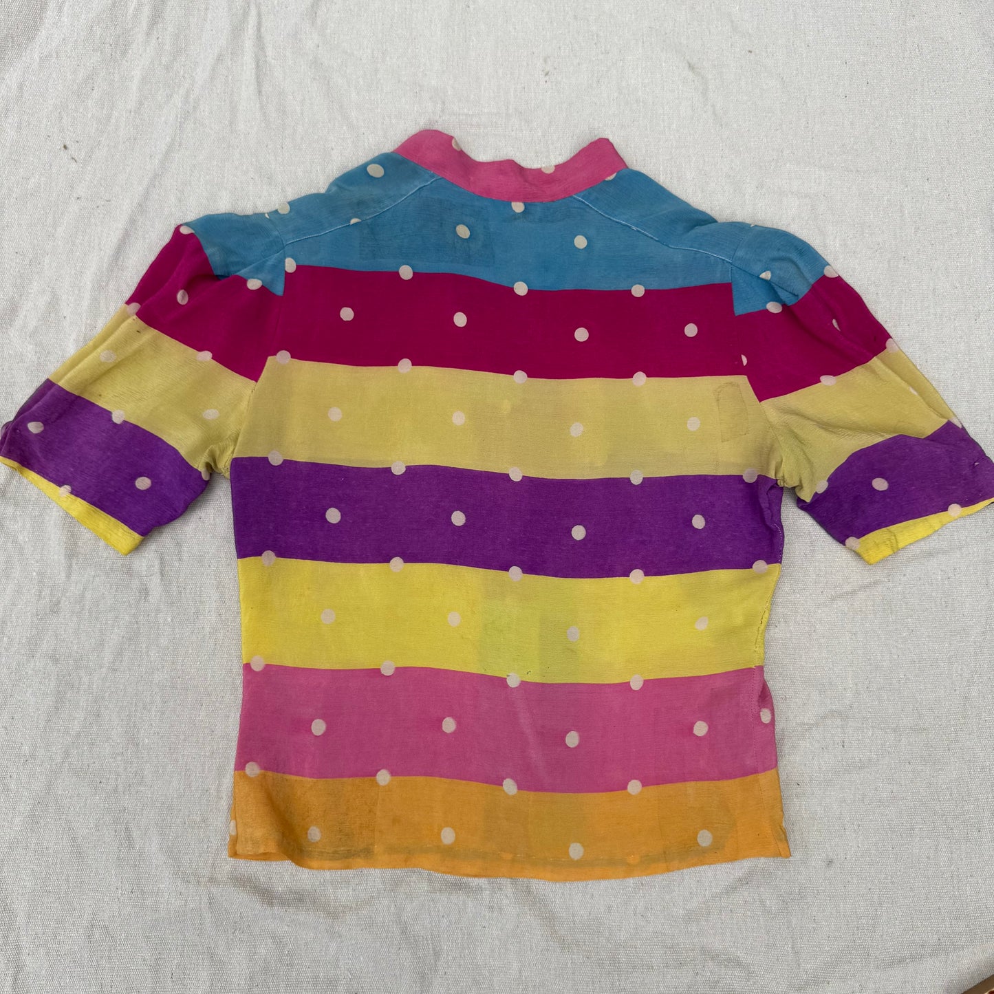 1930s Sorbet Striped & Polka Dot Silk Blouse