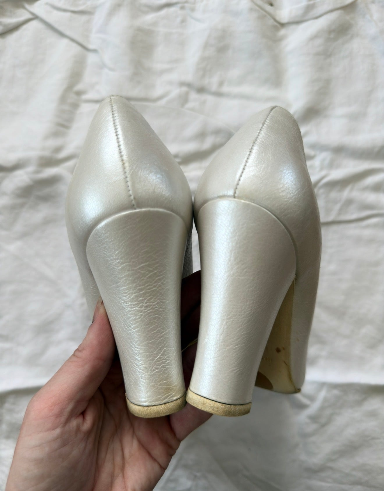Vintage White Square Toe Chanel Heels 36.5