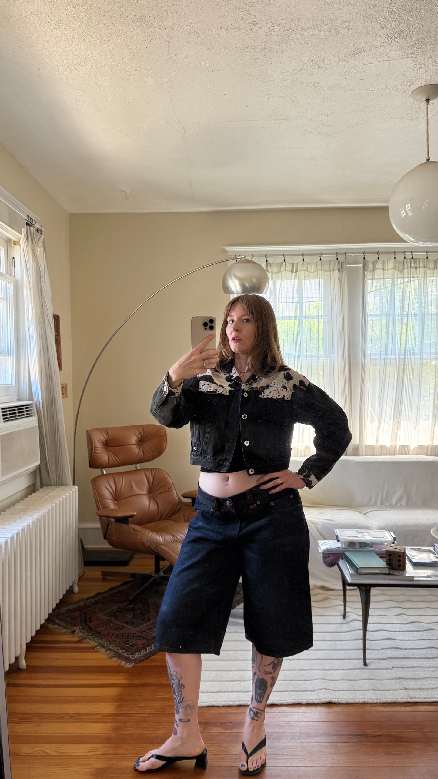 1980s Squeeze Black Denim Jacket with Cow Print
