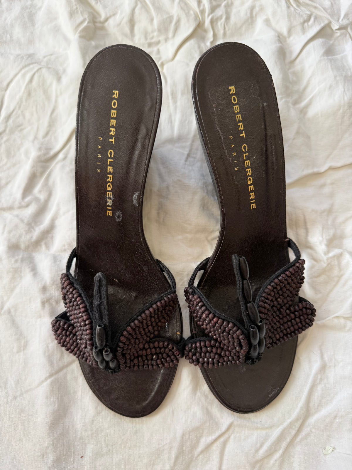 Vintage Robert Clergerie Brown Dragonfly Wedge Heels 36.5