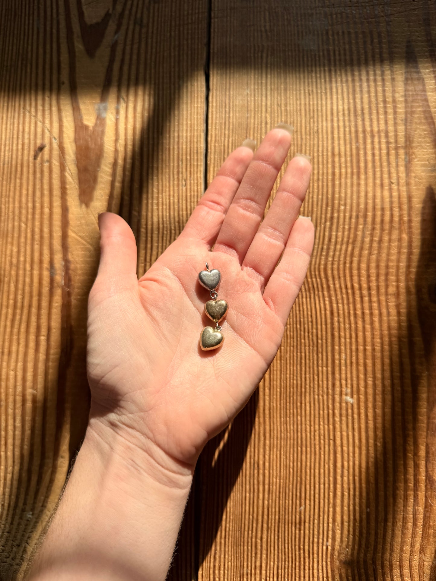 Tiffany & Co 3 Tiered Tri Color Hanging Heart Pendant