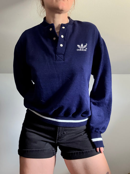 1980s ADIDAS Blue Quarter Button Sweat Shirt