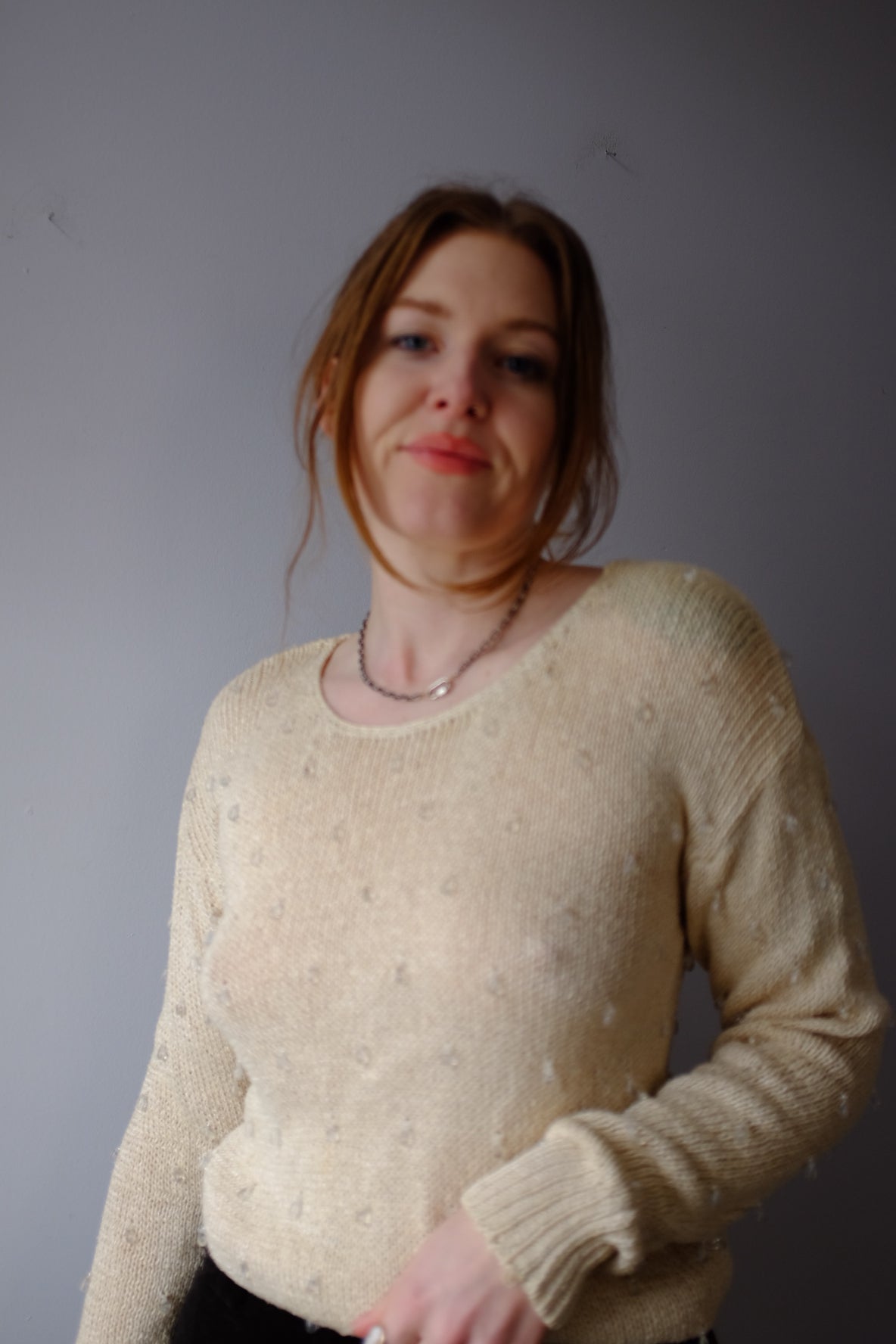 1980’s Cream Liz Wear Sweater with Beads S/M