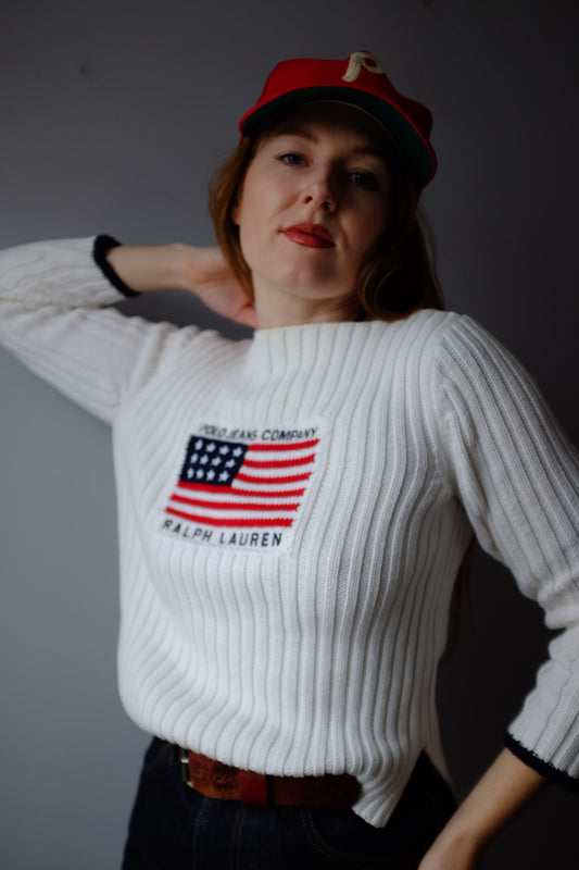 1990s Ralph Lauren American Flag Sweater S