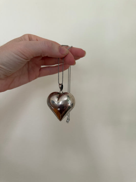 Puffy Heart & Ball Link Necklace