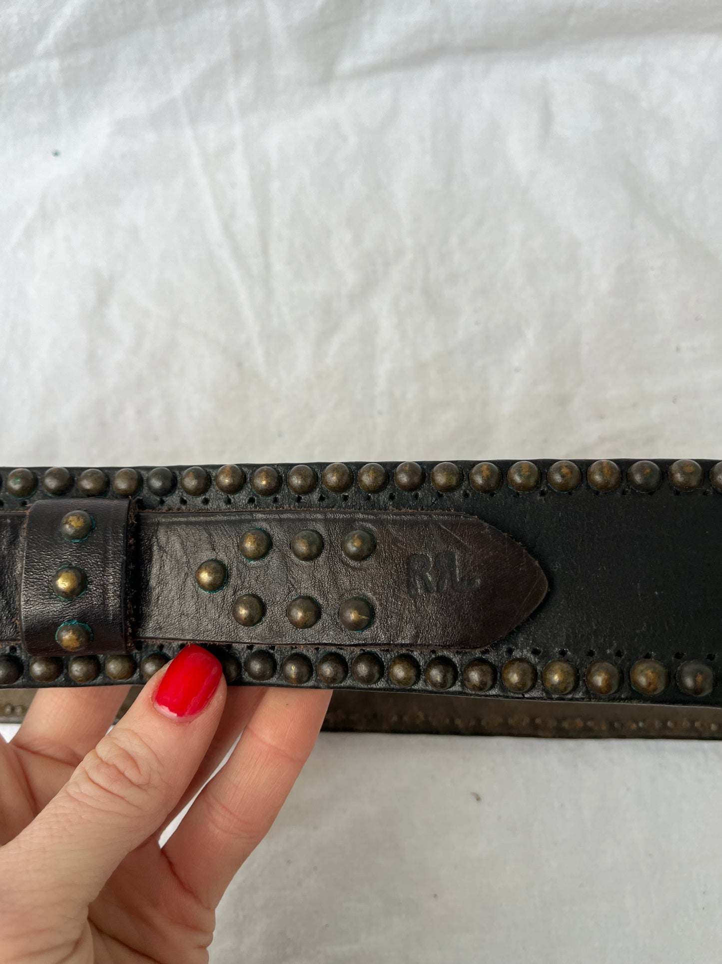 Double RL Ralph Lauren Studded Black Belt 34”-38”