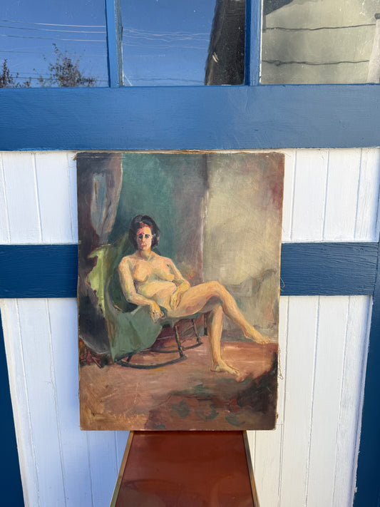 1970s Oil Painting of Nude Woman