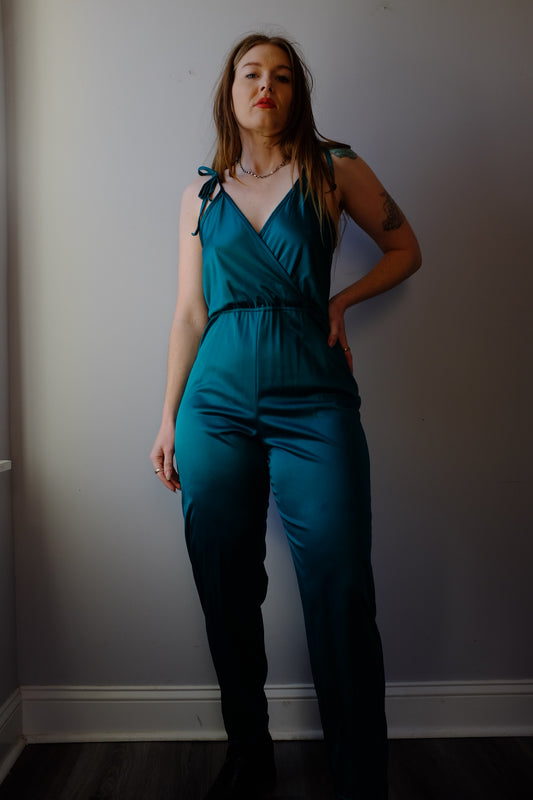 1970s Teal Jumpsuit S/M