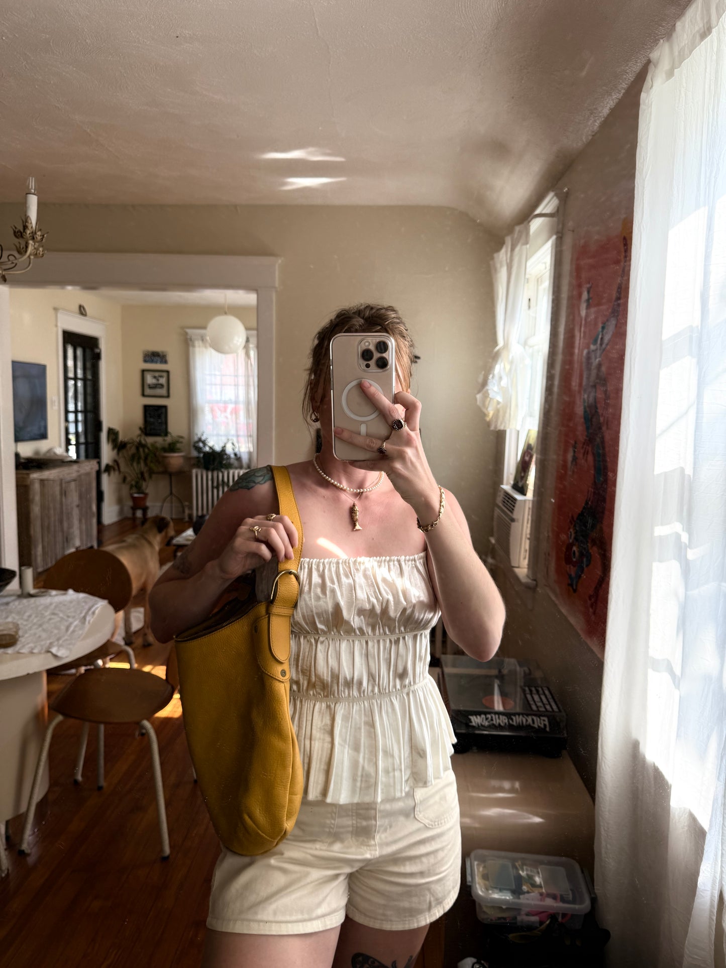 1990s Yellow Leather Il Bisonte Hobo Shoulder Bag