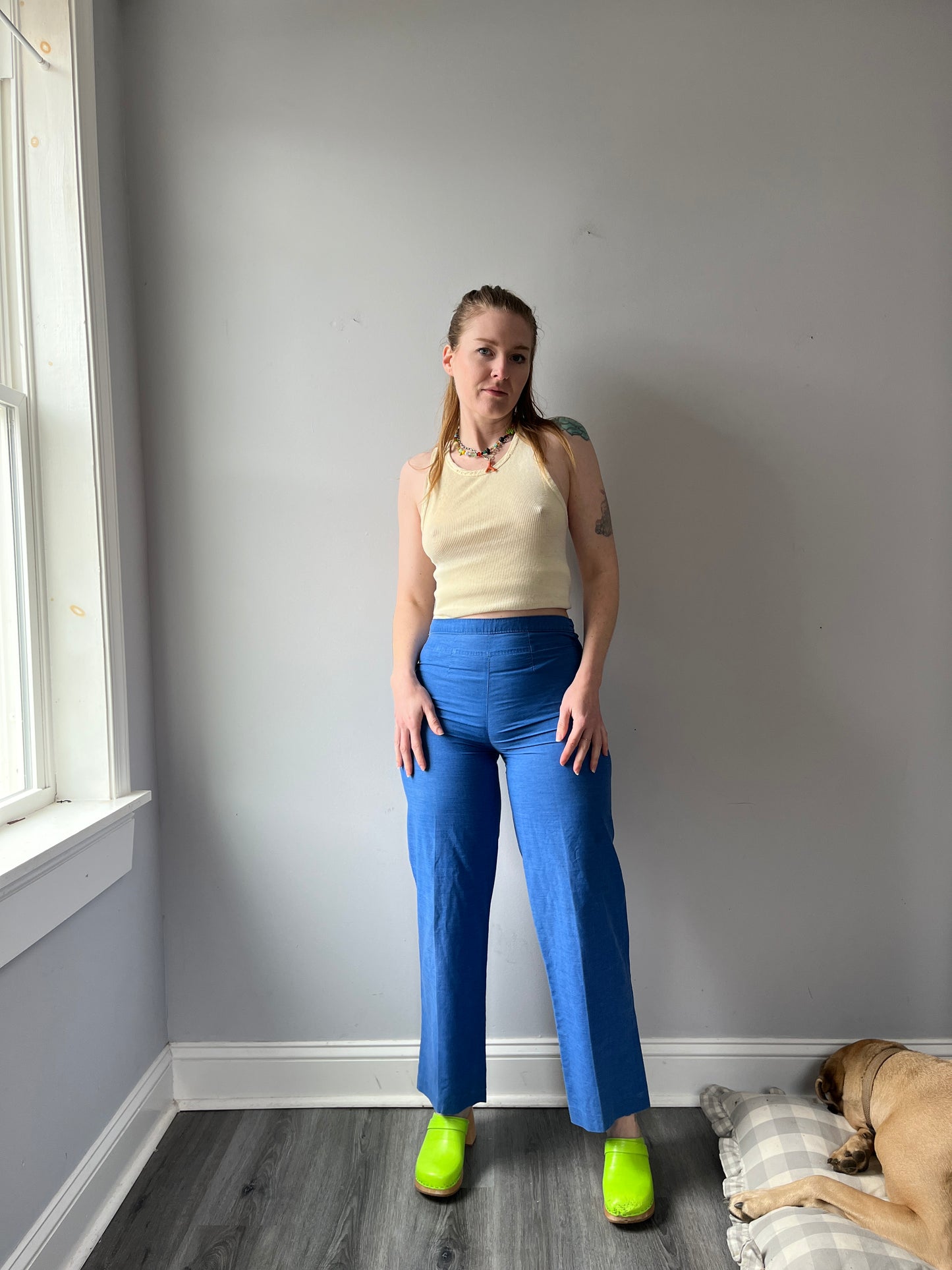 1950s 1960s Side Zip Blue Trousers