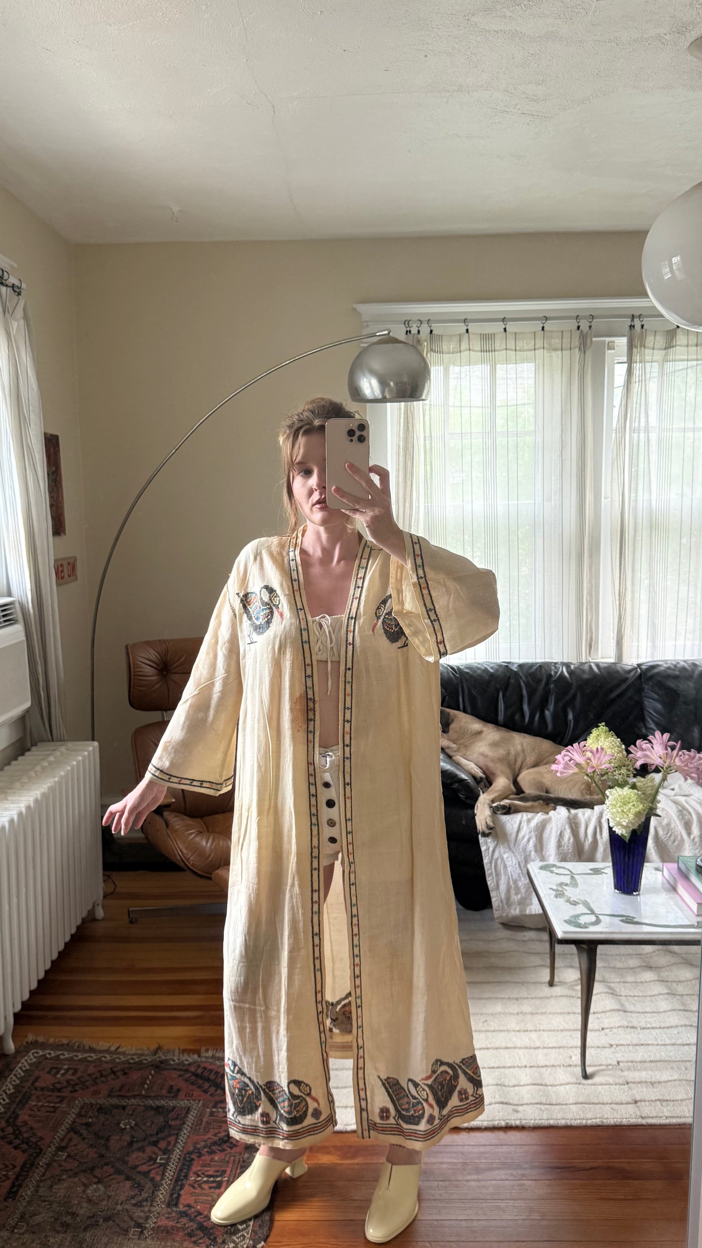 1930s Maybe Older Swan Embroidered Duster