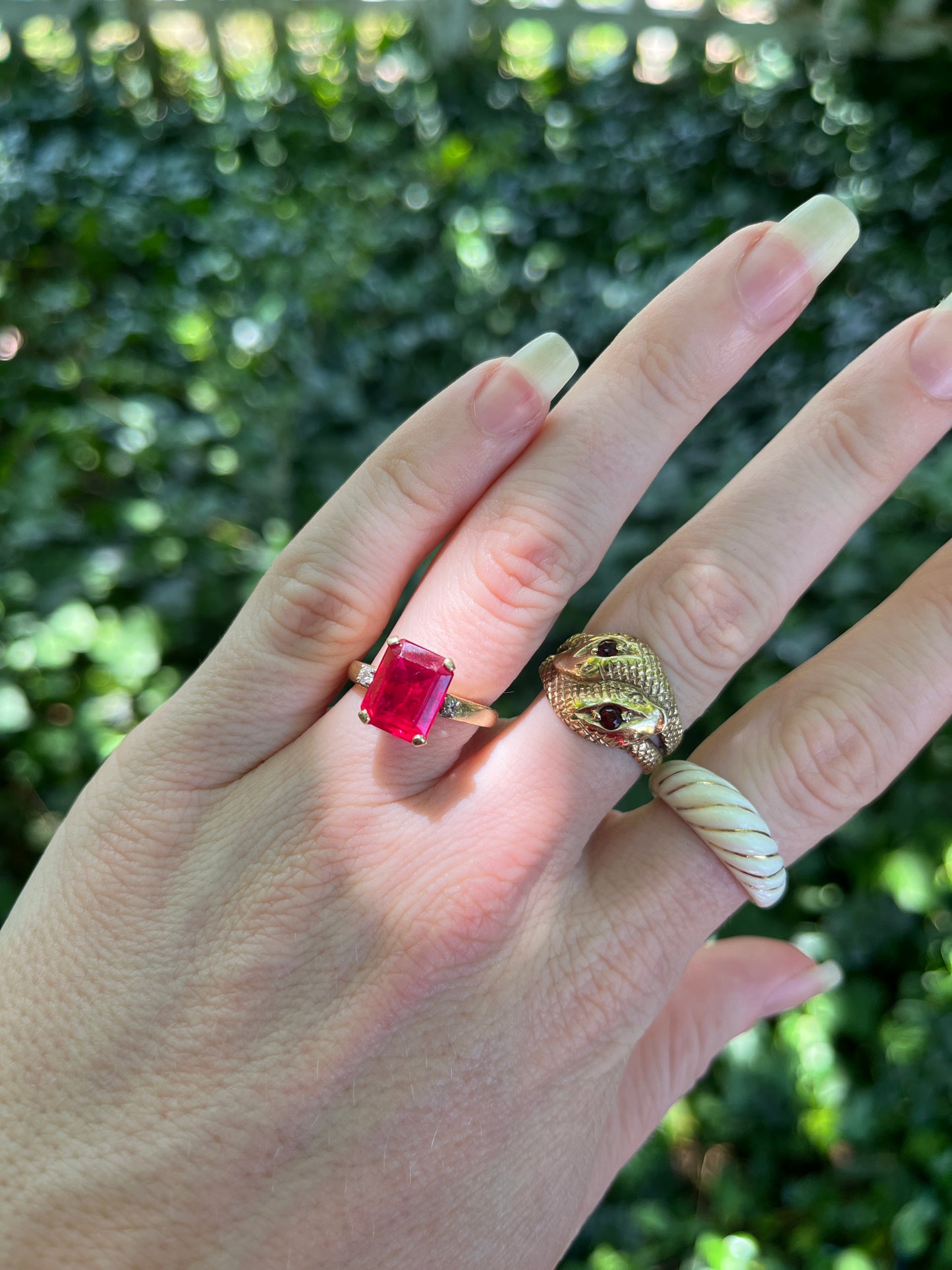 Vintage 14K Emerald Cut Ruby and Diamond Ring Size 6.5