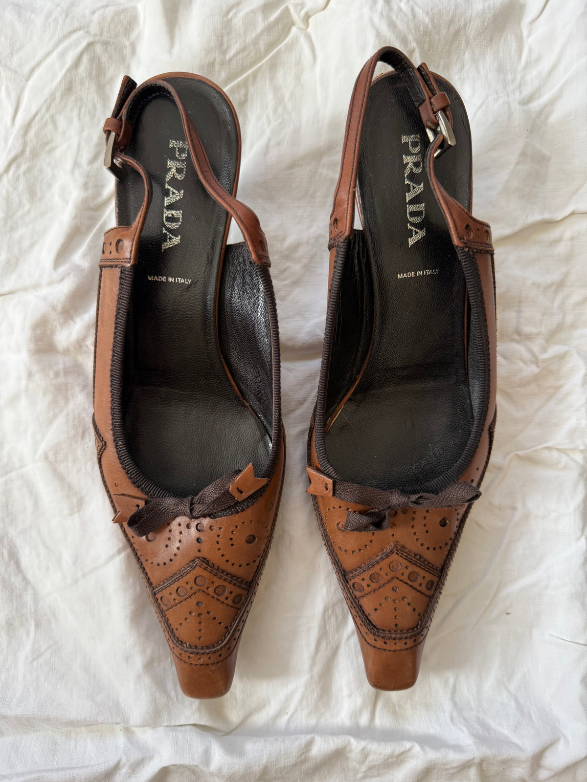 Vintage Prada Brown Leather Slingbacks 36