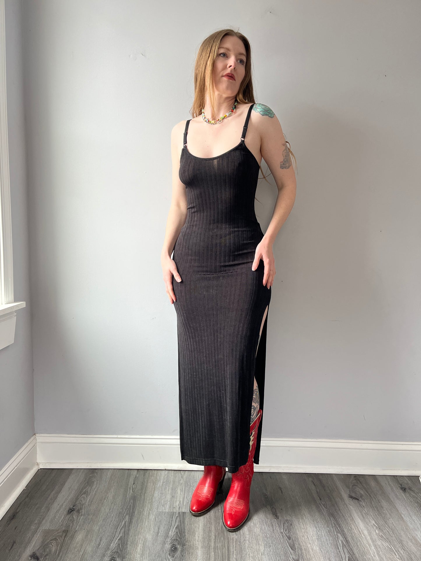 1990s Tripp Slinky Black Dress