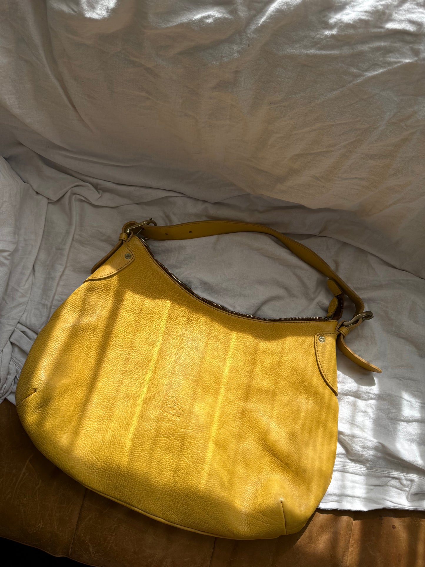 1990s Yellow Leather Il Bisonte Hobo Shoulder Bag