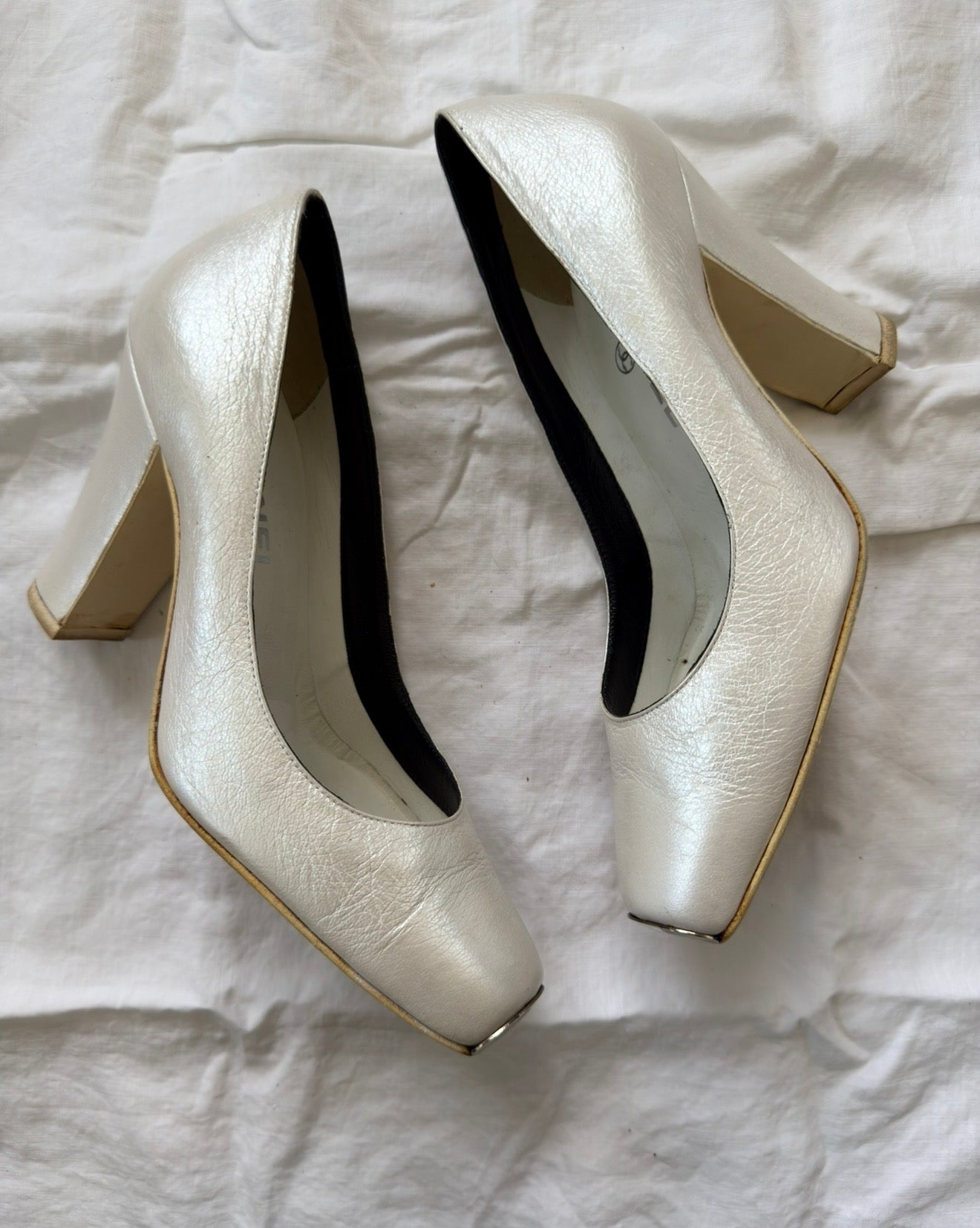 Vintage White Square Toe Chanel Heels 36.5