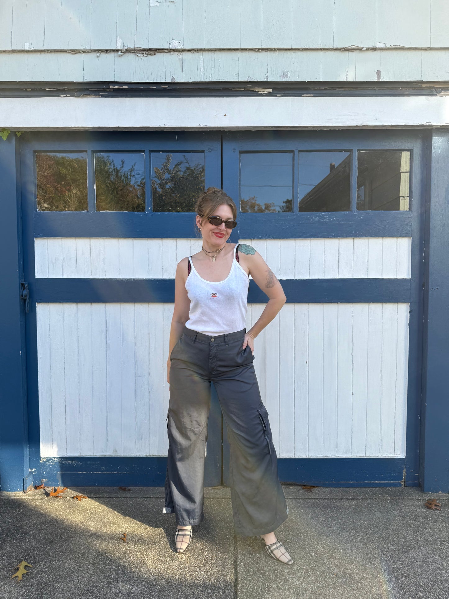 1990s Kik Girl Raver Grey Flared Pants