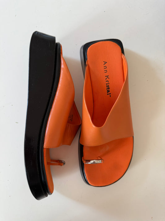 Orange Leather Pierced Sandal