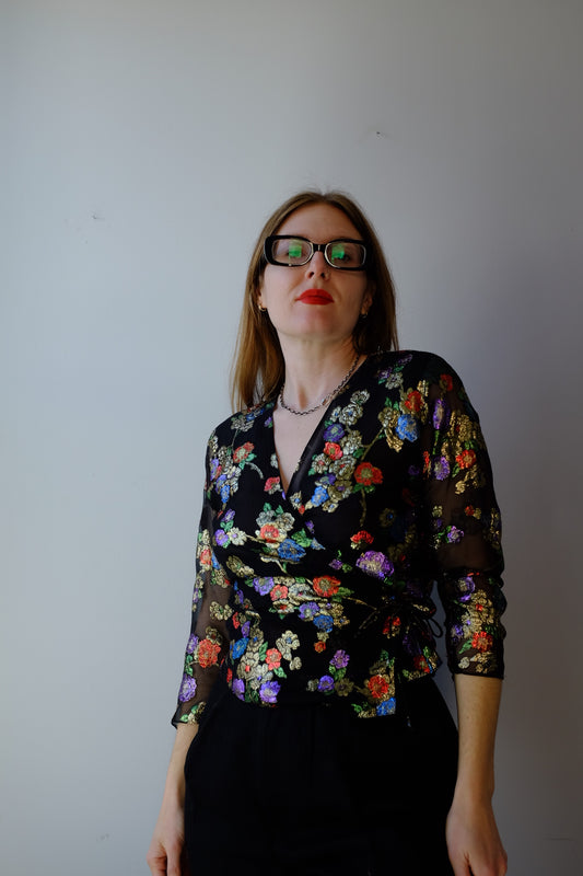 1970s Dinallo Designer Floral Wrap Top