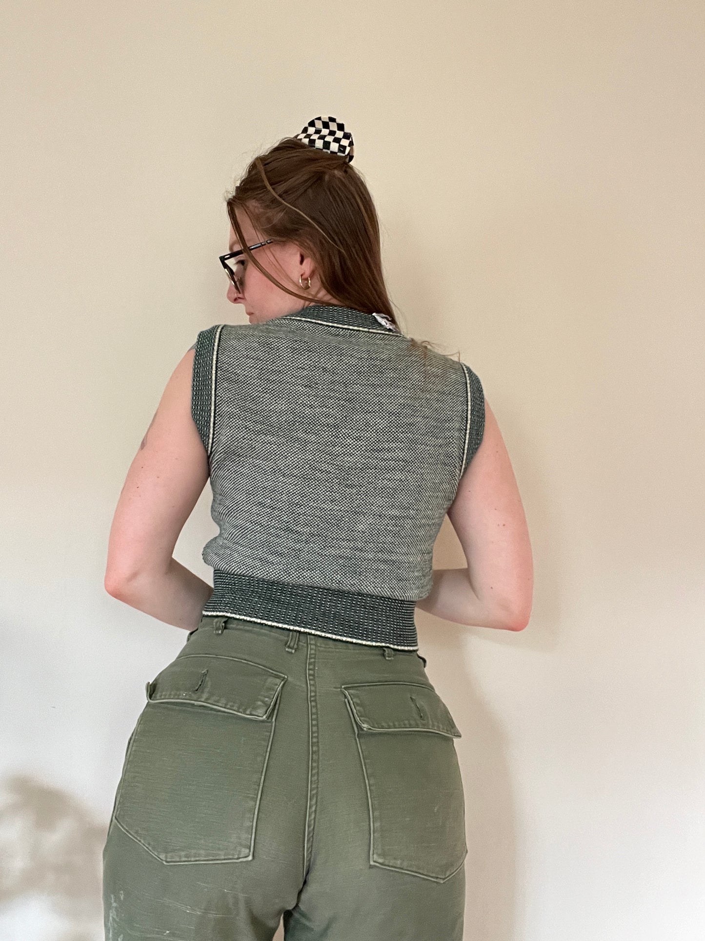 Vintage 1970s Cable Knit Green Sweater Vest