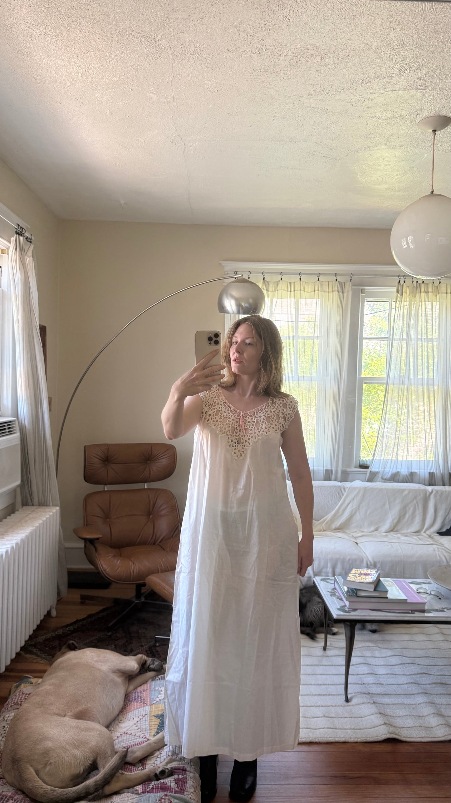 1920s or 1930s Victoria Era Cotton Crochet Maxi Dress S to L