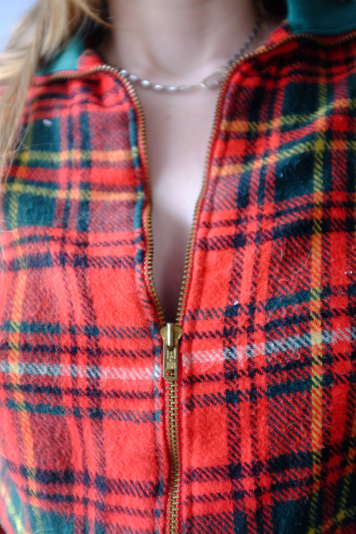 1960s Plaid Zip Up Cropped Jacket S