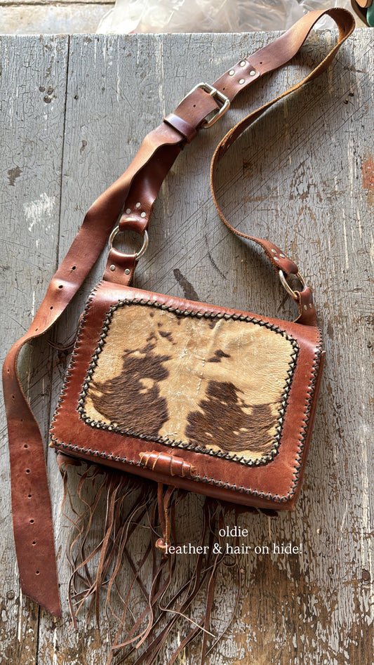 1960s Fringe Leather Purse Hair on Hide