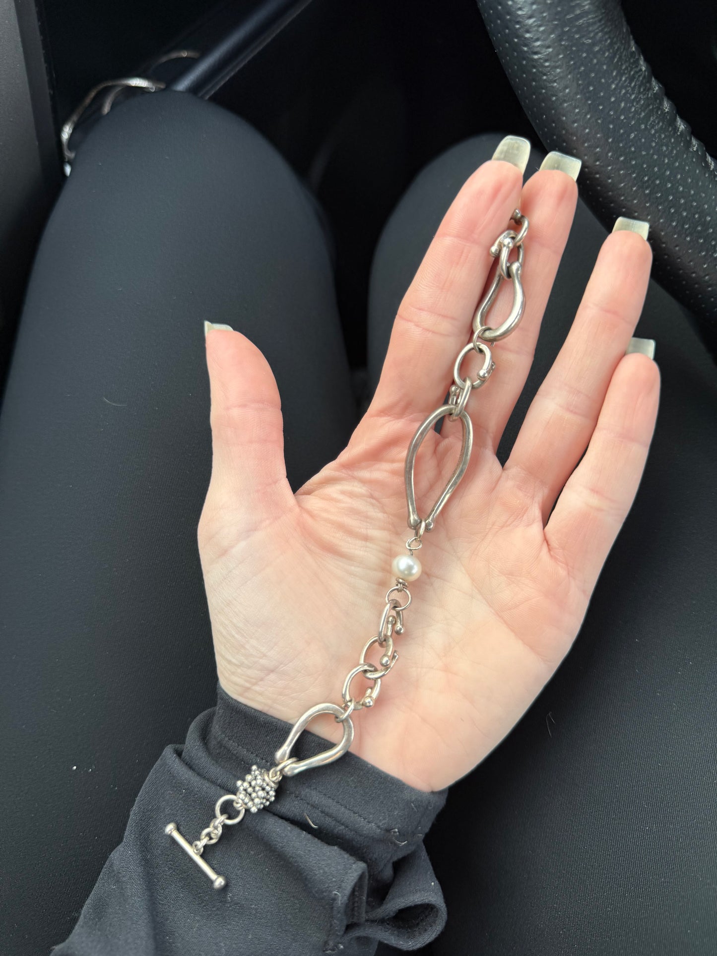 Modernist Sterling Bracelet with Pearl