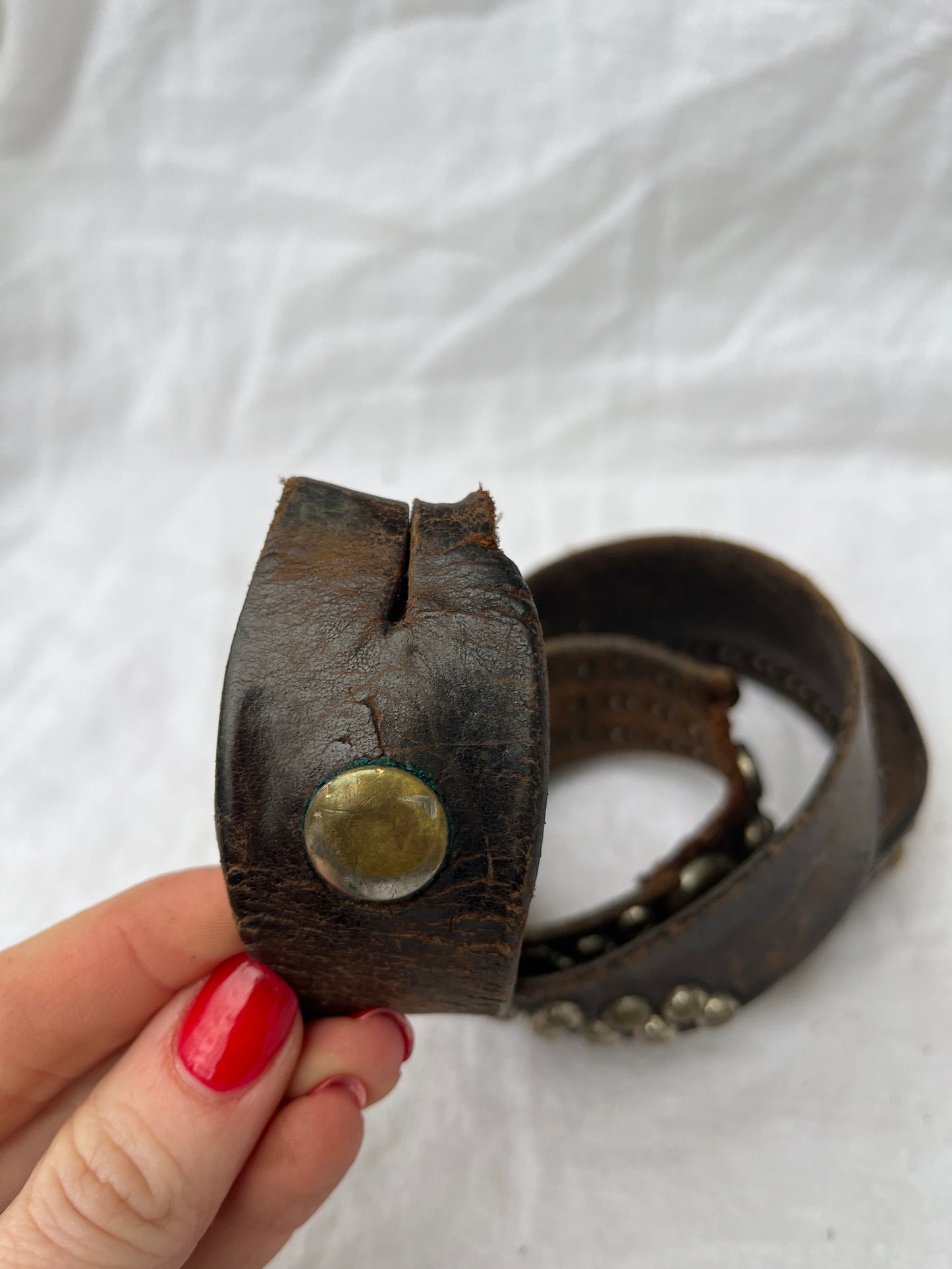 1950s Brown Leather Studded Buco Style Belt 30”-32” Has Damage