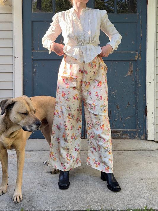 1940s Floral Wide Leg Pants 28”-30”