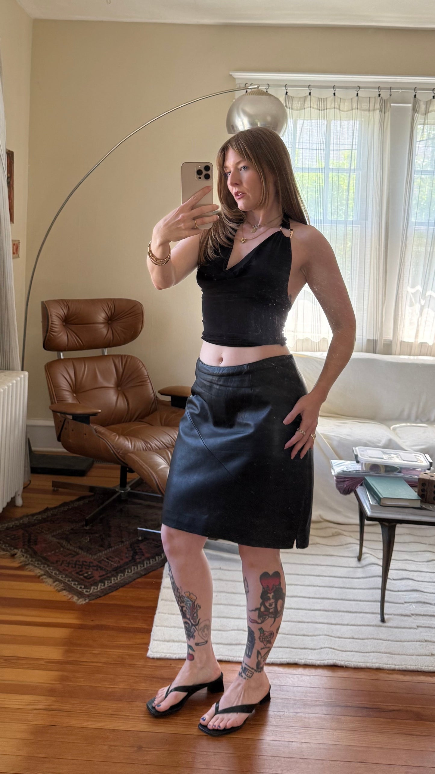 1980s Wilsons Leather Genuine Leather Midi Skirt M/L