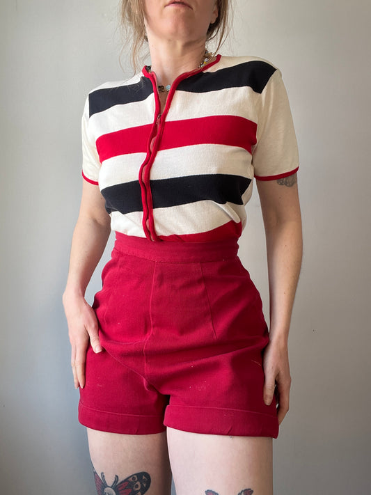 1940s Zip Up Cotton Striped Sweater S