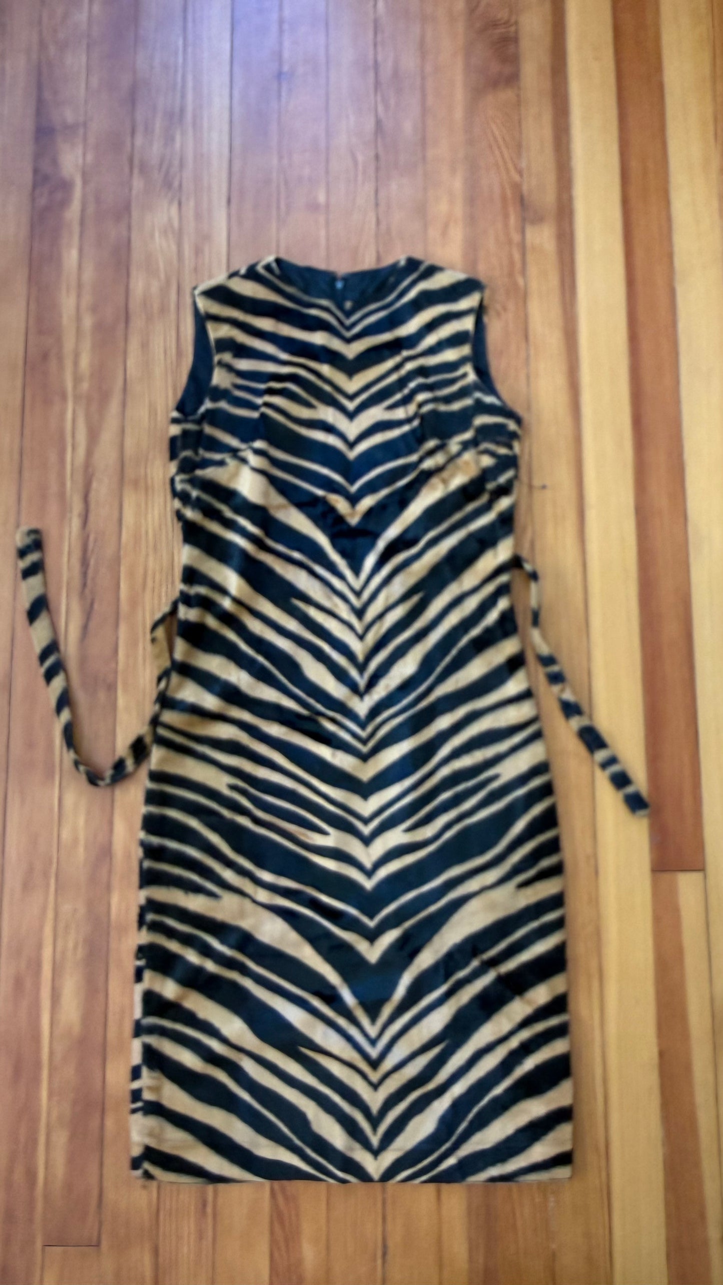 1960s Tiger Print Velvet-y Shift Dress S
