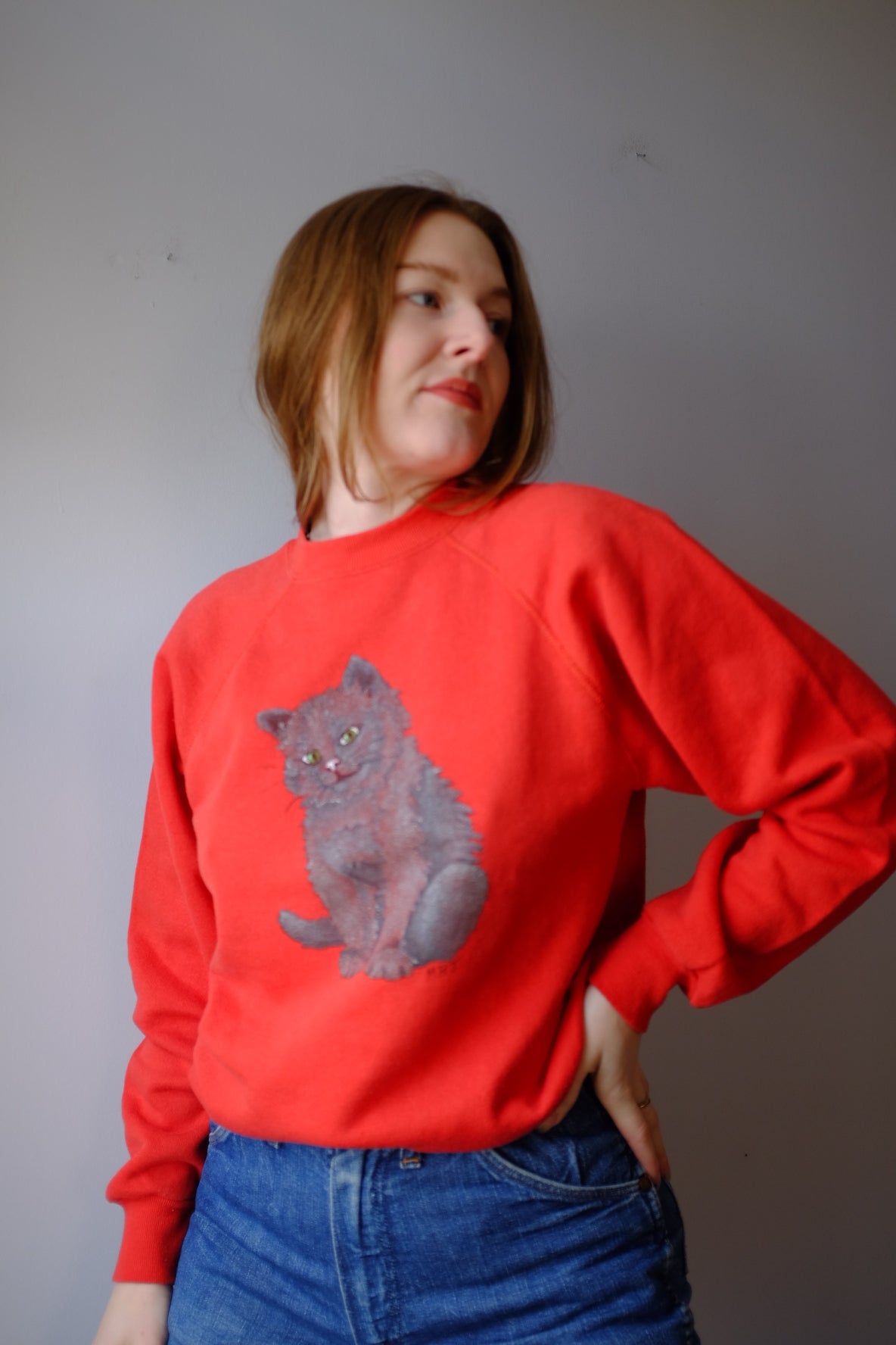 1980s Hand Painted Kitty Sweater