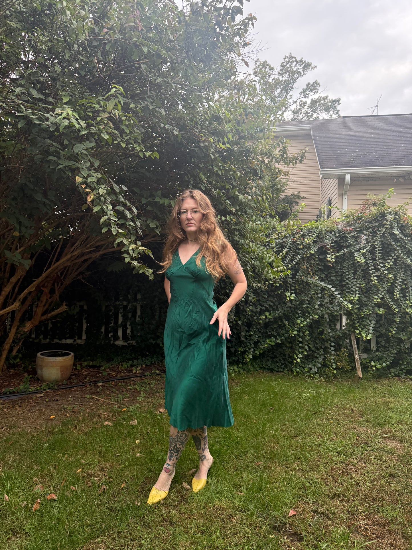 1940s Emerald Green Silk Slip