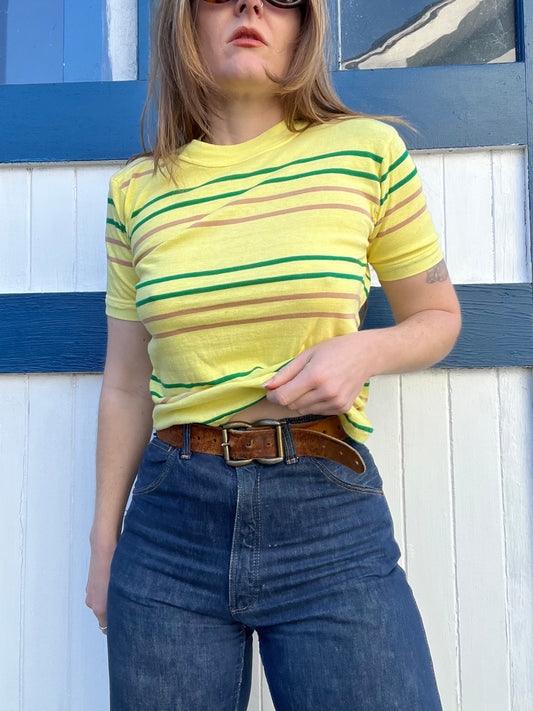 1970s Striped Yellow Shirt S/M