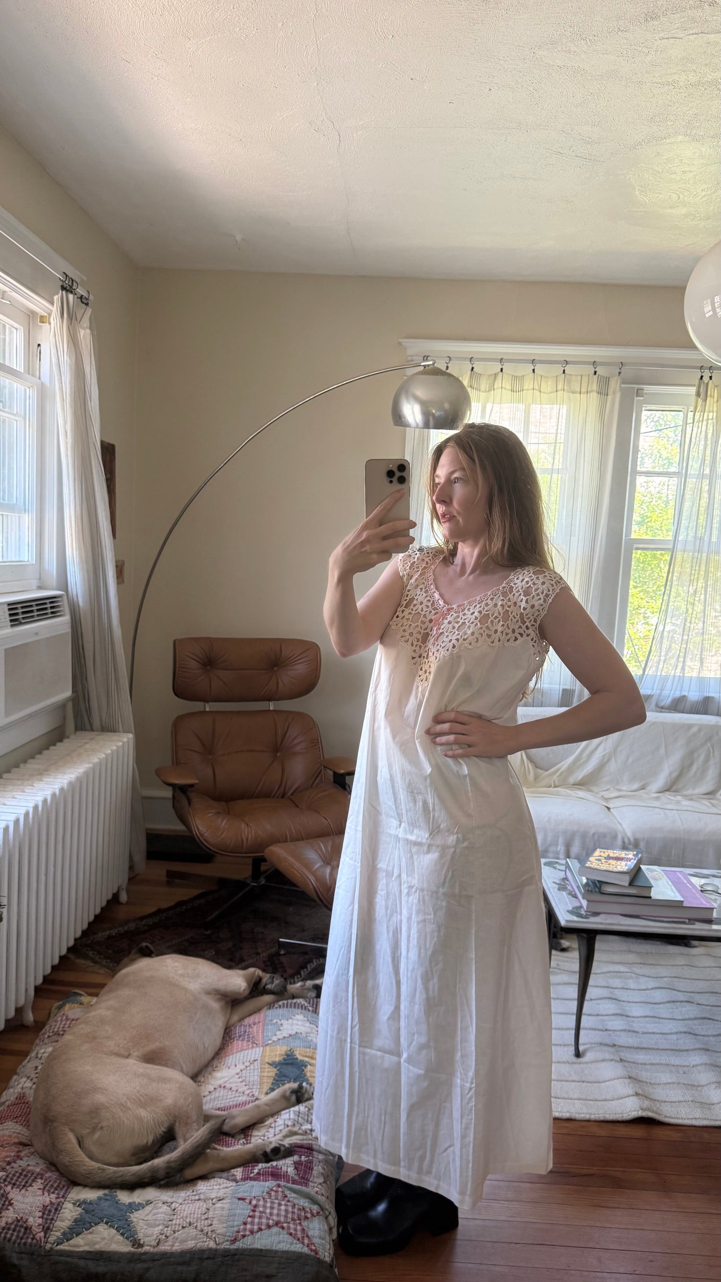 1920s or 1930s Victoria Era Cotton Crochet Maxi Dress S to L