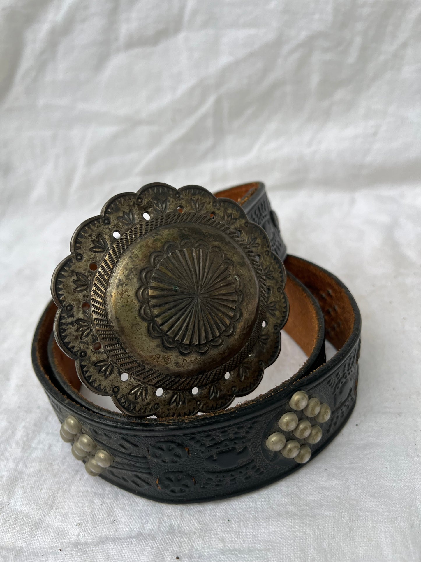 Black Studded Belt RRL Concho Buckle 26”-30”
