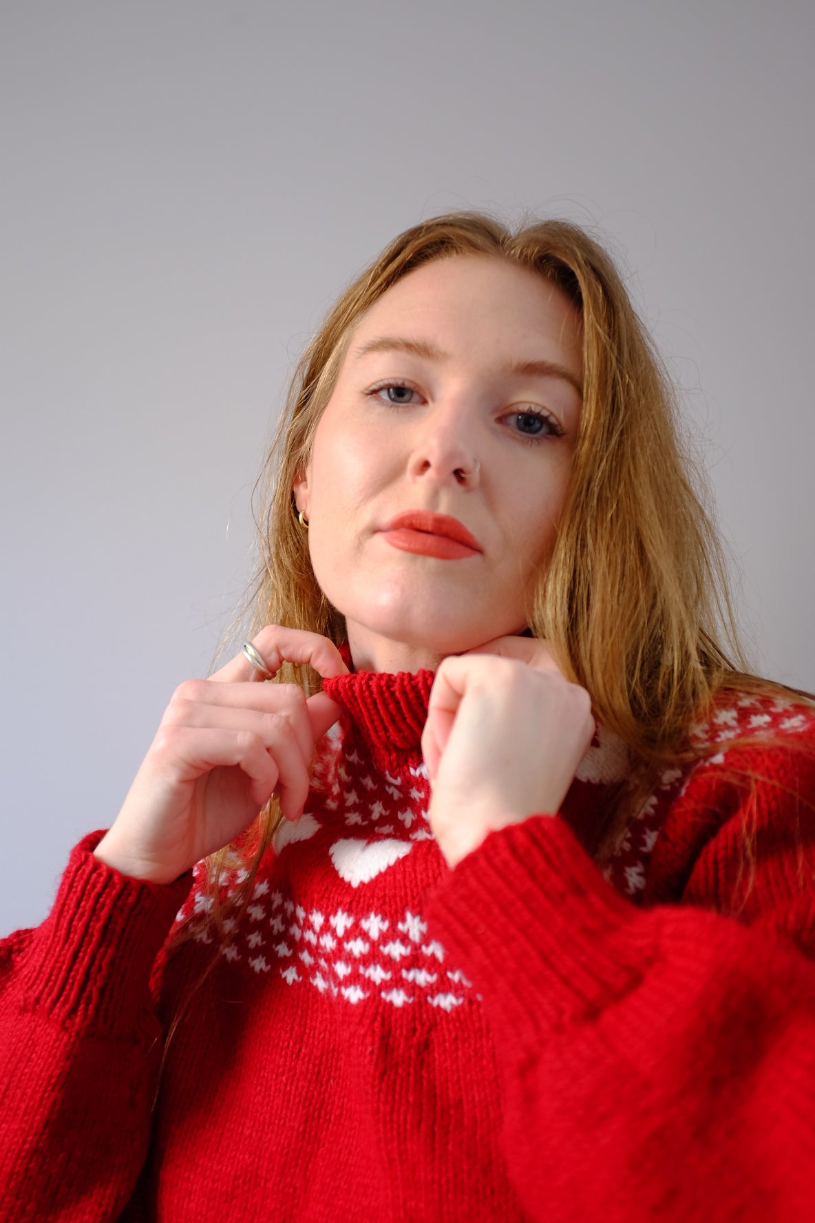 1960s Hand Knit Red Heart Sweater