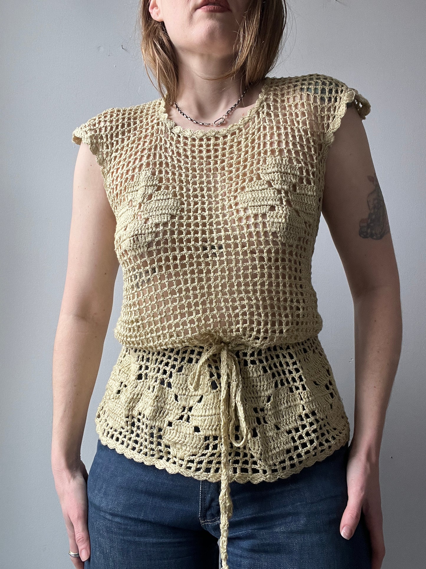 1970s Crochet Tan Top